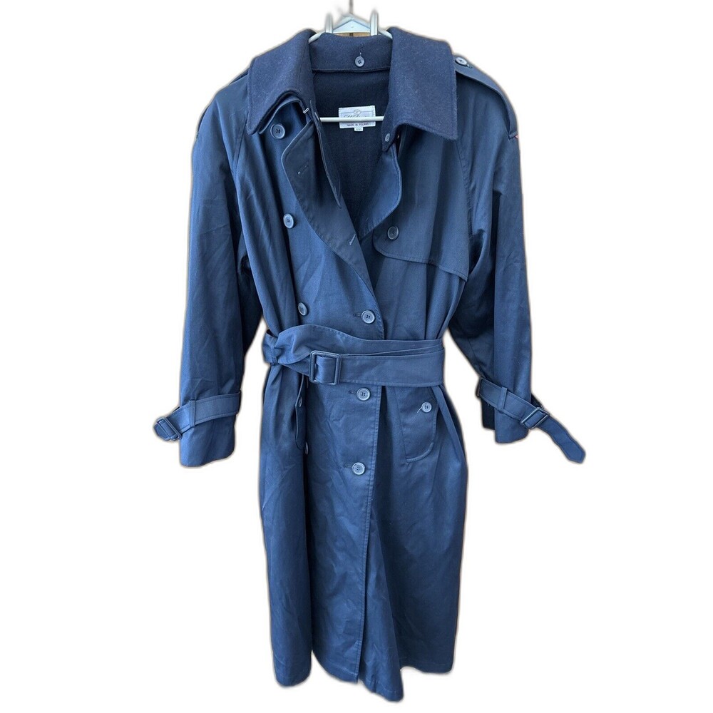 Worthington Women 12P Petite Coat Removable Wool Lining Pockets Navy Blue Button